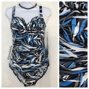 Women’s Trimshaper Blue & White 1 Piece Swim sz 10